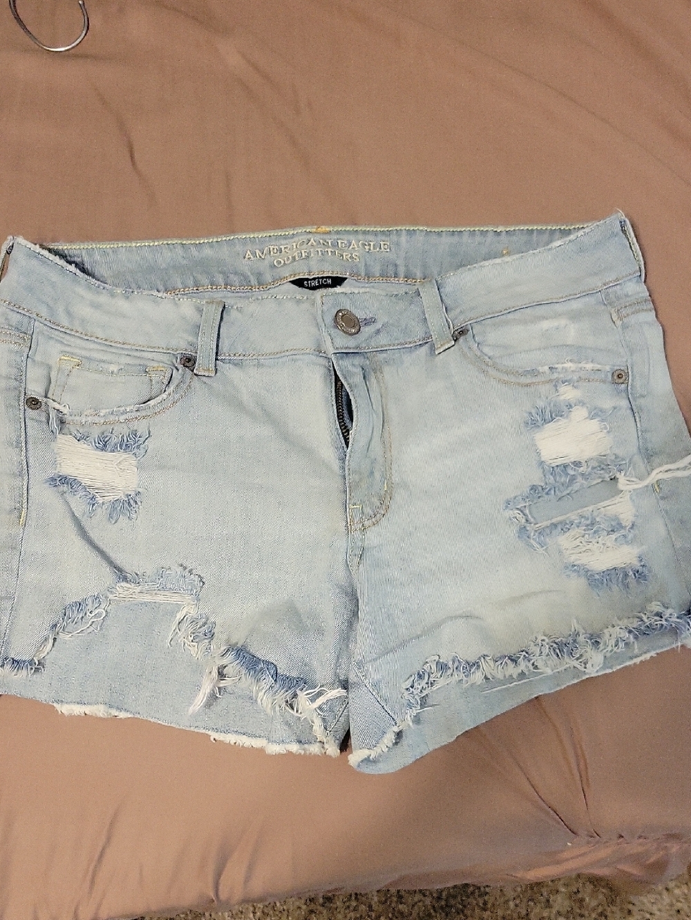 American Eagle Outfitters Light Blue Distressed Denim Shorts
